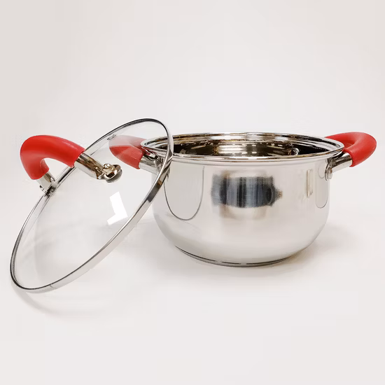 Set di pentole da campeggio con manico in silicone, coperchio in acciaio inossidabile, set di pentole da cucina